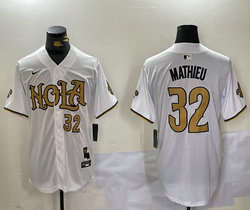 Nike New Orleans Saints #32 Tyrann Mathieu White 2(II) Joint 32 front Authentic Stitched baseball jersey