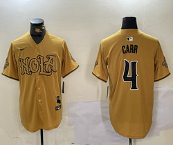 Nike New Orleans Saints #4 Derek Carr Gold Joint black name Authentic Stitched baseball jersey