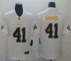 Nike New Orleans Saints #41 Alvin Kamara White Throwback Gold Number Authentic Stitched NFL Jersey