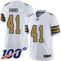 Nike New Orleans Saints #41 Alvin Kamara With NFL 100th Season Patch White Rush Authentic Stitched NFL jersey