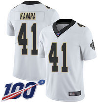 Nike New Orleans Saints #41 Alvin Kamara With NFL 100th Season Patch White Vapor Untouchable Authentic Stitched NFL jersey