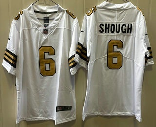 Nike New Orleans Saints #6 Tyler Shough White Gold Name Vapor Jersey
