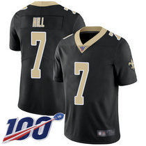 Nike New Orleans Saints #7 Taysom Hill With NFL 100th Season Patch Black Vapor Untouchable Limited Authentic Stitched NFL Jersey