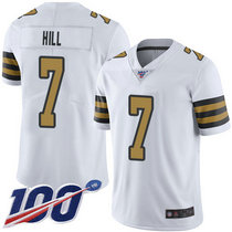 Nike New Orleans Saints #7 Taysom Hill With NFL 100th Season Patch White Rush Authentic Stitched NFL jersey