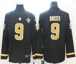 Nike New Orleans Saints #9 Drew Brees Black Long sleeve Authentic stitched NFL jersey
