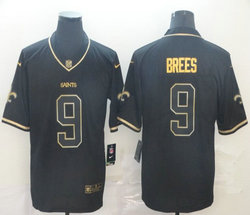 Nike New Orleans Saints #9 Drew Brees Black Throwback Gold Number Authentic Stitched NFL Jersey