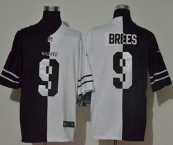 Nike New Orleans Saints #9 Drew Brees Black and White Authentic Stitched NFL Jersey