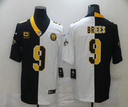 Nike New Orleans Saints #9 Drew Brees Black and White With C patch Authentic Stitched NFL Jersey