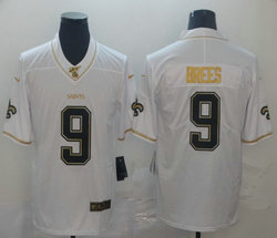 Nike New Orleans Saints #9 Drew Brees White Throwback Gold Number Authentic Stitched NFL Jersey