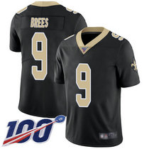 Nike New Orleans Saints #9 Drew Brees With NFL 100th Season Patch Black Vapor Untouchable Authentic Stitched NFL jersey