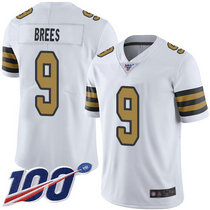 Nike New Orleans Saints #9 Drew Brees With NFL 100th Season Patch White Rush Authentic Stitched NFL jersey