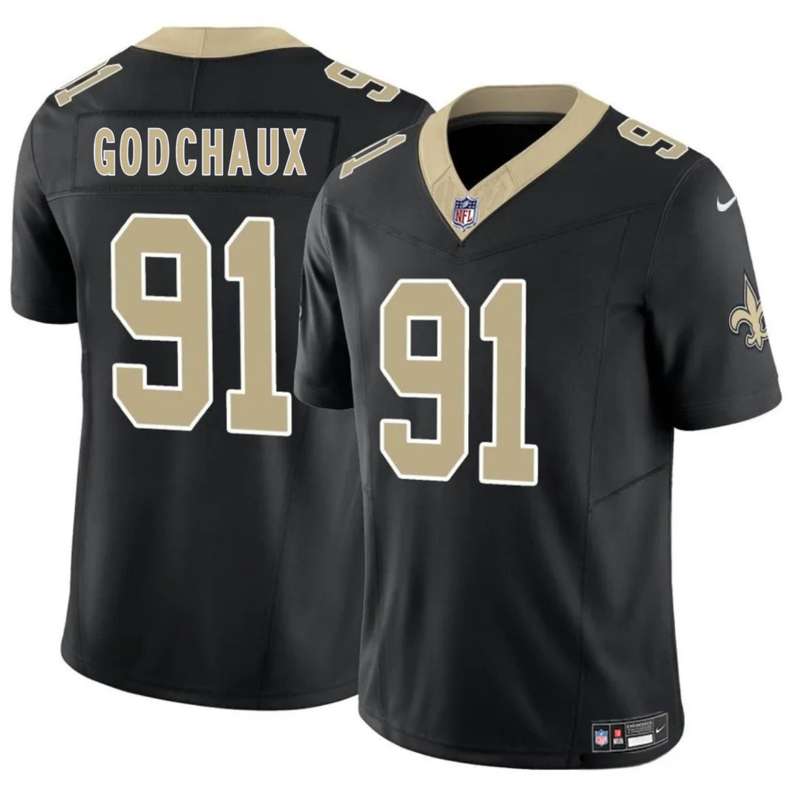 Nike New Orleans Saints #91 Davon Godchaux Black Vapor Untouchable Authentic Stitched NFL Jersey