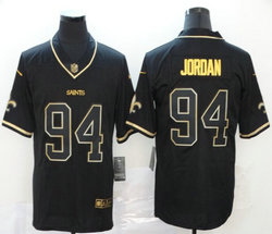 Nike New Orleans Saints #94 Cameron Jordan Black Throwback Gold Number Authentic Stitched NFL Jersey