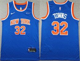 Nike New Yok Knicks #32 Karl-Anthony Towns Blue Icon Edition Edition With Advertising Stitched Basketball Jersey