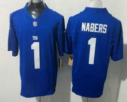 Nike New York Giants #1 Malik Nabers Blue Stitched Football Jersey