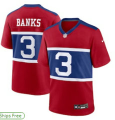 Nike New York Giants #3 Deonte Banks Red Throwback Stitched Football Jersey