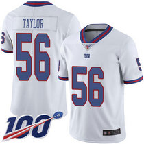 Nike New York Giants #56 Lawrence Taylor With NFL 100th Season Patch White Rush Authentic Stitched NFL jersey