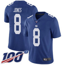 Nike New York Giants #8 Daniel Jones With NFL 100th Season Patch Blue Vapor Untouchable Authentic Stitched NFL jersey