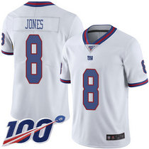 Nike New York Giants #8 Daniel Jones With NFL 100th Season Patch White Rush Authentic Stitched NFL jersey