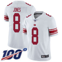 Nike New York Giants #8 Daniel Jones With NFL 100th Season Patch White Vapor Untouchable Authentic Stitched NFL jersey