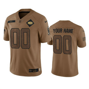 Nike New York Jets Custom 2023 Brown Salute To Service Authentic Stitched NFL Jersey