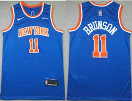 Nike New York Knicks #11 Jalen Brunson Blue With Advertising Jersey