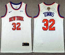 Nike New York Knicks #32 Karl-Anthony Towns White 2026 NBA Finals Patch Swingman Jersey