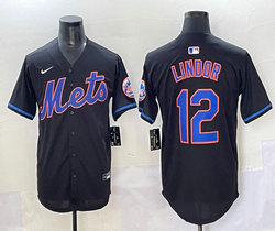 Nike New York Mets #12 Francisco Lindor Black Authentic Stitched MLB Jersey
