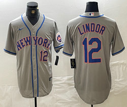 Nike New York Mets #12 Francisco Lindor Gray 12 front Game Authentic Stitched MLB Jersey