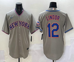 Nike New York Mets #12 Francisco Lindor Gray Authentic Stitched MLB Jersey