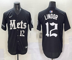 Nike New York Mets #12 Francisco Lindor Black 5(V) Joint MLB Jersey
