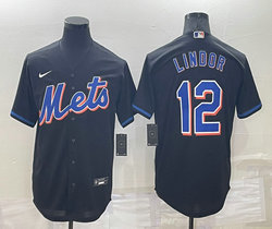 Nike New York Mets #12 Francisco Lindor Black Game Authentic Stitched MLB Jersey