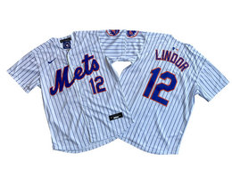 Nike New York Mets #12 Francisco Lindor White Stripe Limited MLB Jersey
