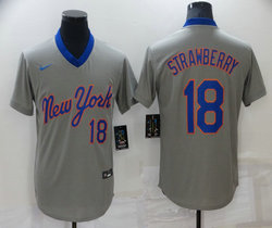 Nike New York Mets #18 Darryl Strawberry Grey Pullover Throwback Authentic stitched MLB jersey