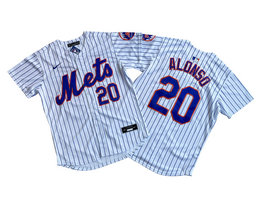 Nike New York Mets #20 Pete Alonso White Stripe Limited MLB Jersey