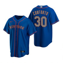 Nike New York Mets #30 Michael Conforto Royal Silver Number Game Authentic Stitched MLB Jersey