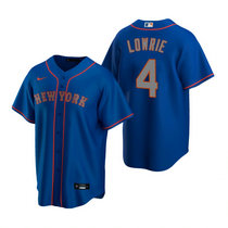 Nike New York Mets #4 Jed Lowrie Royal Silver Number Game Authentic Stitched MLB Jersey