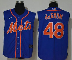 Nike New York Mets #48 Jacob DeGrom Blue sleeveless Game Authentic Stitched MLB Jersey