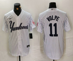 Nike New York Yankees #11 Anthony Volpe White Stripe 3(III) With Name Joint Stitched MLB Jersey