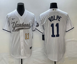 Nike New York Yankees #11 Anthony Volpe White Stripe Joint Gold #11 on front Stitched MLB Jersey