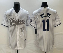 Nike New York Yankees #11 Anthony Volpe White Stripe Joint Team Patch on front Stitched MLB Jersey