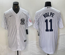 Nike New York Yankees #11 Anthony Volpe White Stripe With Name Logo Joint Stitched MLB Jersey