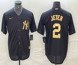 Nike New York Yankees #2 Derek Jeter Black Gold 4(IV) Stitched MLB Jersey