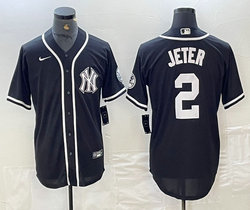 Nike New York Yankees #2 Derek Jeter Black Stripe Logo With Name Joint Stitched MLB Jersey