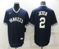 Nike New York Yankees #2 Derek Jeter Blue Nike patch Throwback Pullover Authentic Stitched MLB Jerseys