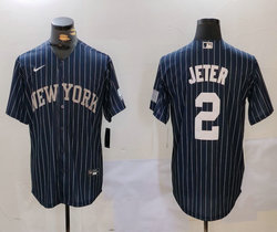 Nike New York Yankees #2 Derek Jeter Blue Stripe Logo Joint Stitched MLB Jersey