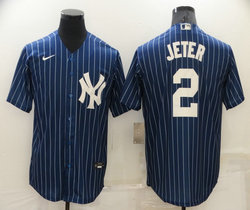 Nike New York Yankees #2 Derek Jeter Blue Throwback Game Authentic Stitched MLB Jersey