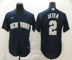 Nike New York Yankees #2 Derek Jeter Blue With Name Game Authentic Stitched MLB Jersey