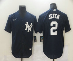 Nike New York Yankees #2 Derek Jeter Blue white number Game Authentic Stitched MLB Jersey