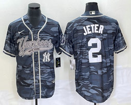 Nike New York Yankees #2 Derek Jeter Camo Joint Team Patch in front Stitched MLB Jersey